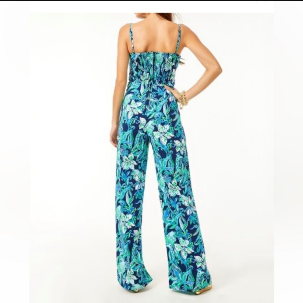 𝅺Lilly Pulitzer Nila Jumpsuit High Tide Take it or Leaf it Floral Print Giraffe - Picture 14 of 14